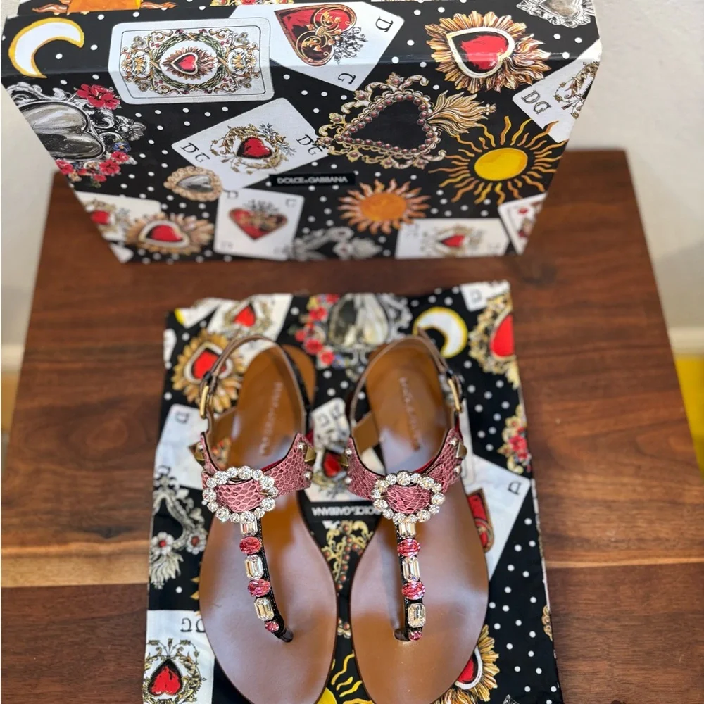 Dolce & Gabbana Pink and Brown Beaded Sandals - Picture 2 of 8